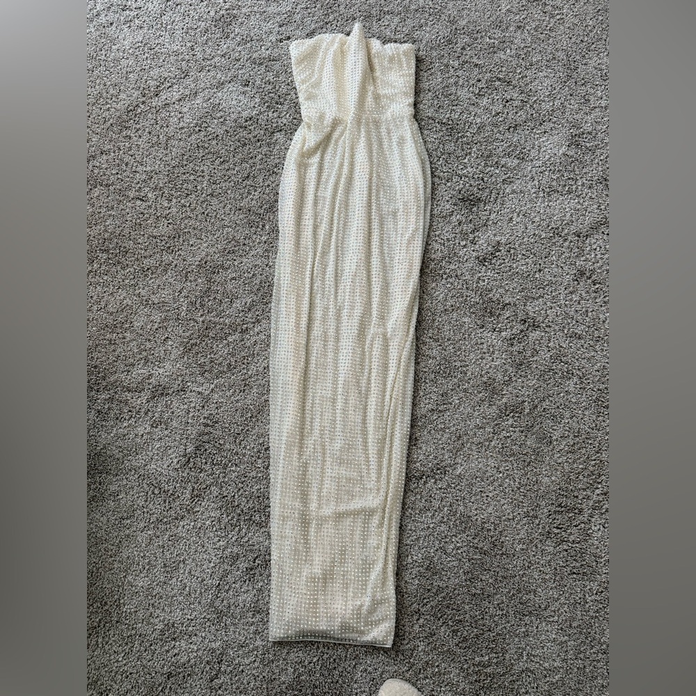 Jeweled Strapless Cream Dress